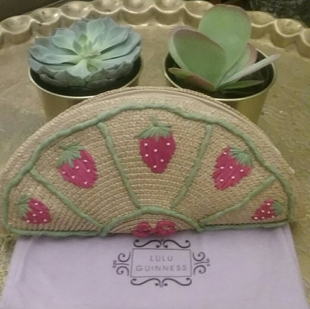 LULU GUINNESS straw clutch with strawberries